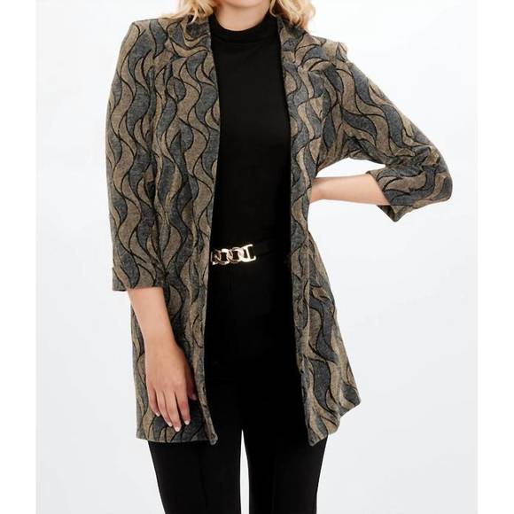 NEW FRANK LYMAN shimmer wave motif jacket in gold/navy - Picture 1 of 4